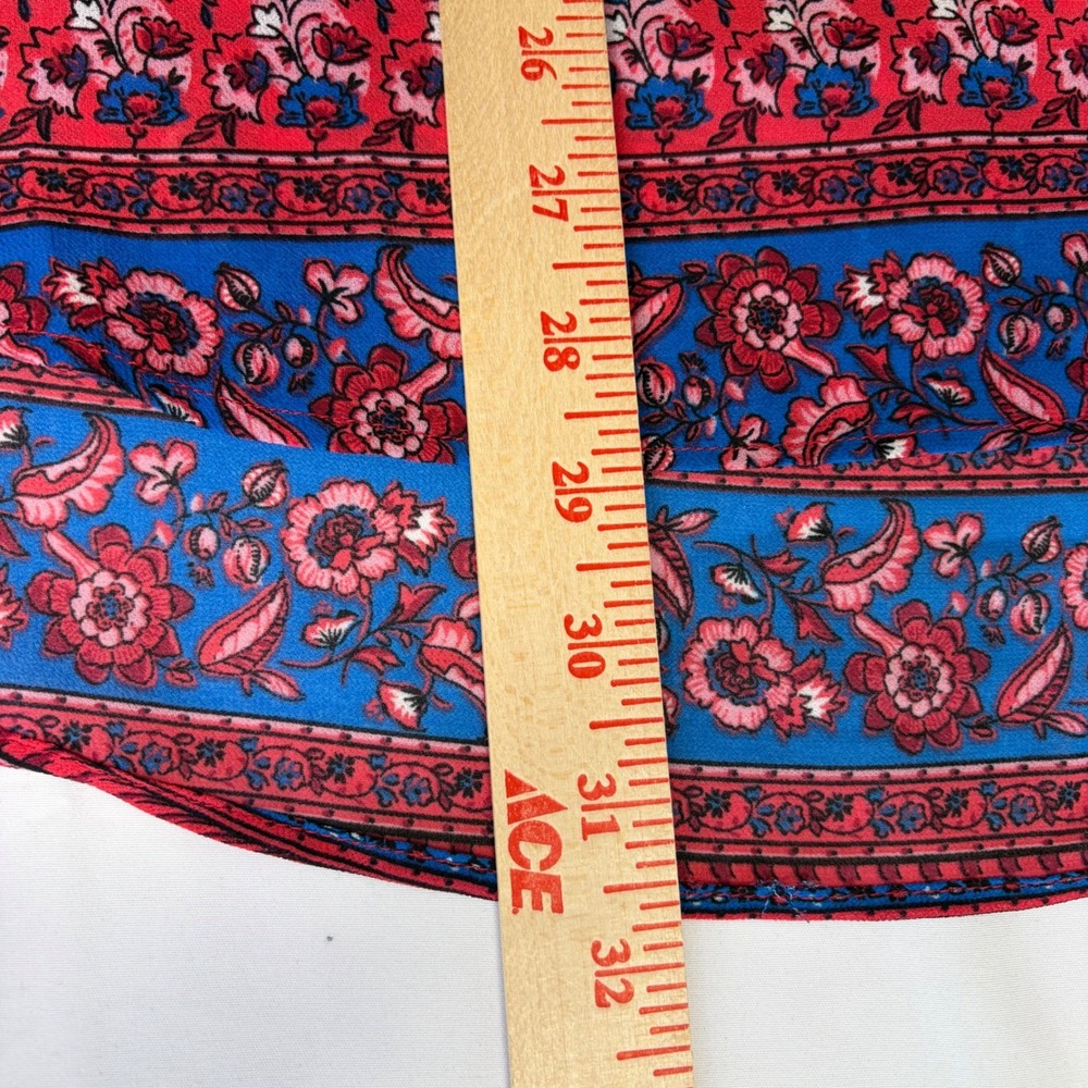 Kut from the Kloth Womens Boho Indie Floral Blouse Large Red Slit Sleeve - Picture 9 of 10